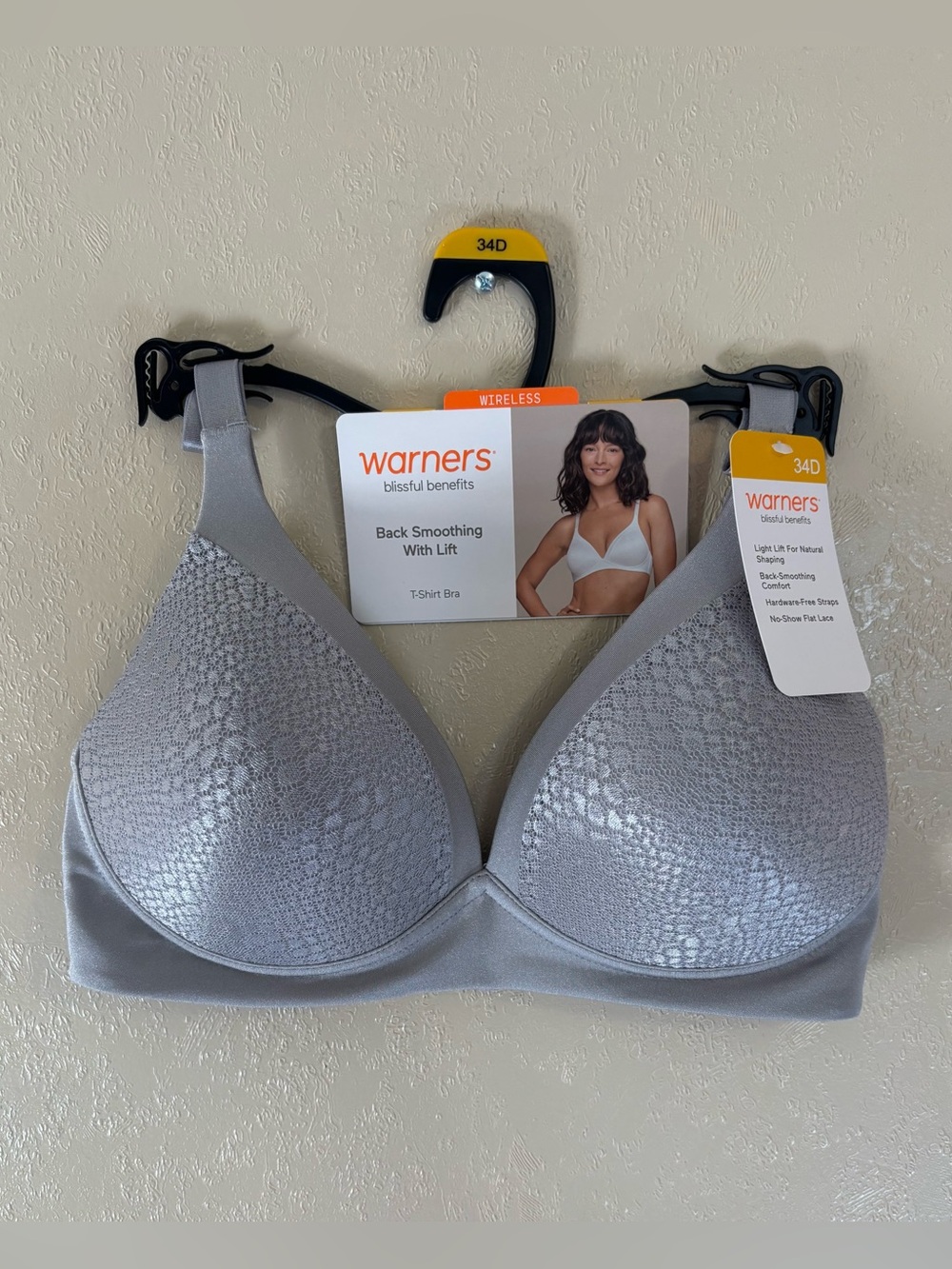 NWT Warners Blissful Benefits Back-Smoothing Wireless Bra sz 34D